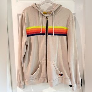 Aviator Nation - Neon Five Stripe Hoodie - Vintage White - XL - Unisex